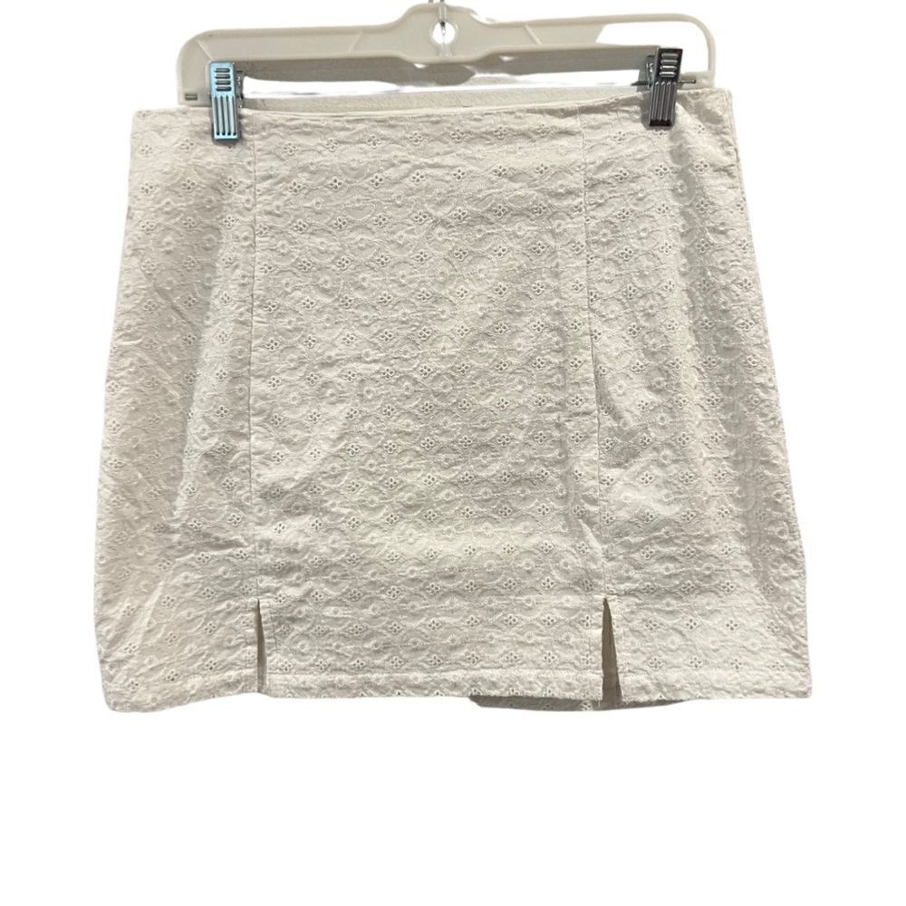 Shein White cotton eyelit double slit mini skirt size Large